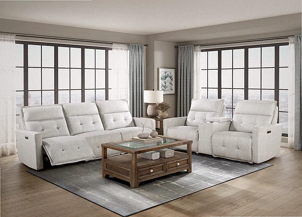 2 PC HEMP WHITE POWER RECLINING TEXTURED SOFA LOVESEAT LIVING ROOM FURNITURE SET