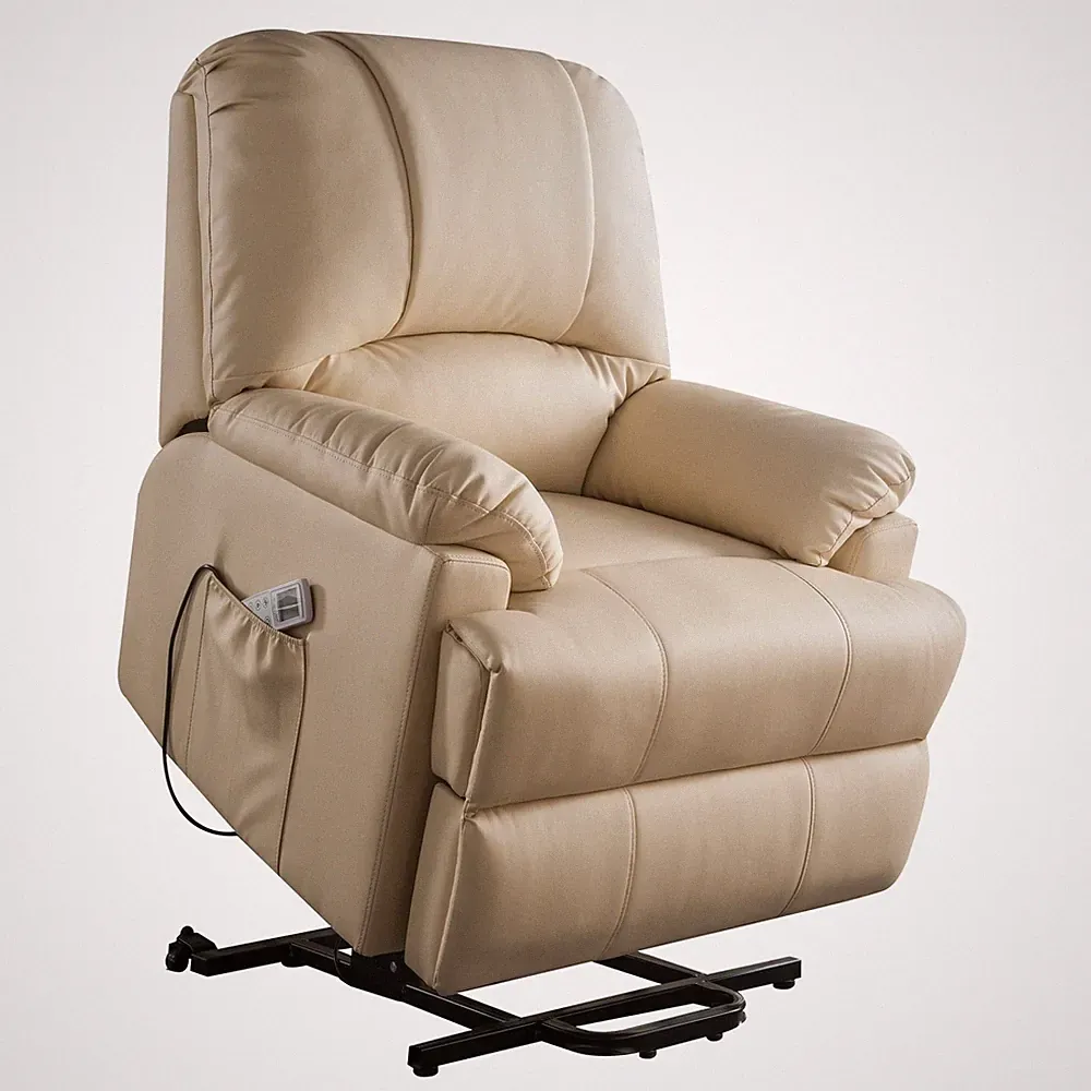 34" X 37" X 41" Beige Leatherette Power Lift Massage Recliner