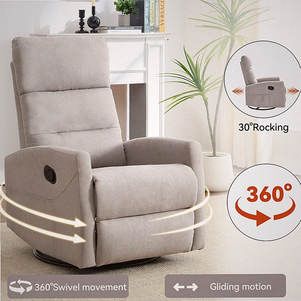 360° Manual Swivel Nursery Glider Rocker Recliner Chair Rocking Chair Fabric