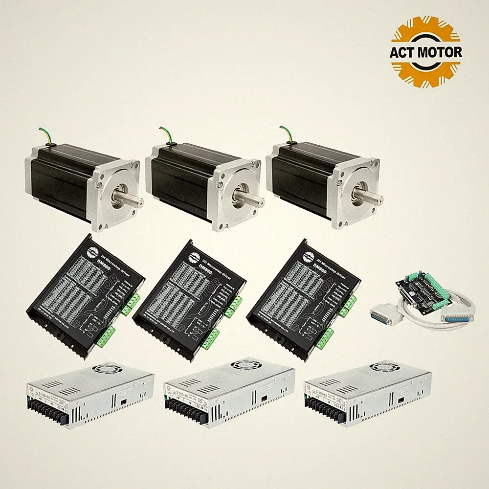 3Axis Nema 34 Stepper Motor 1600 oz.in 3.5A Dual Shaft & Driver Control Power CNC