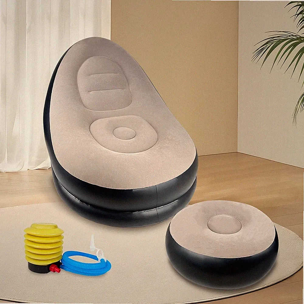 Adult Inflatable Deck Chair Recliner w/ Footstool & Pump Portable Lounge