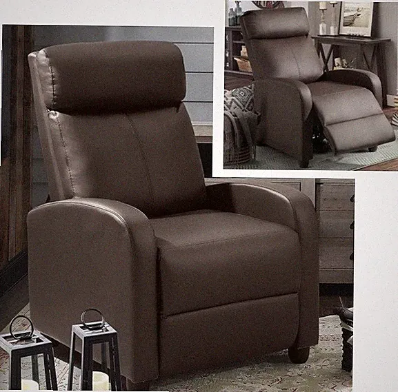 Brown Faux Leather Pushback Theater Style Recliner Armchair Chair Recliner New