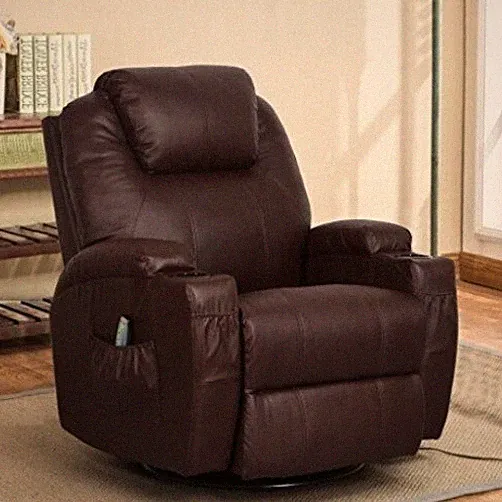 Brown Leather Heat Massage Swivel Rocker Armchair Recliner Chair Arm Chairs New