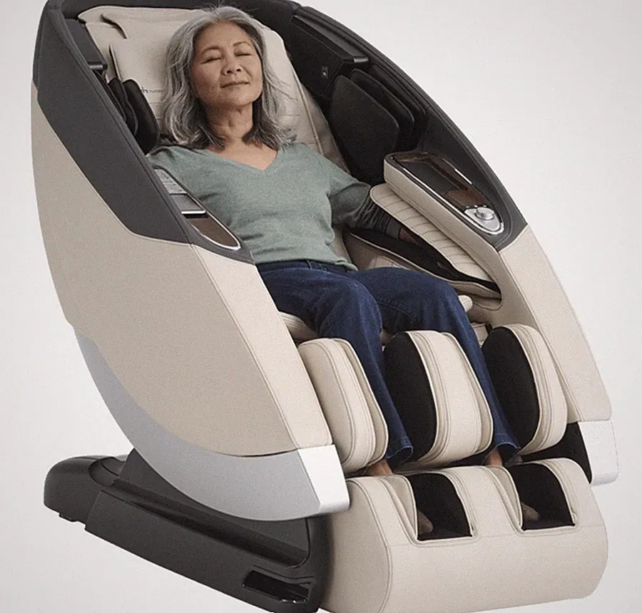 Cream Human Touch Super Novo 2.0 Zero Gravity 4D S & L Massage Chair Recliner