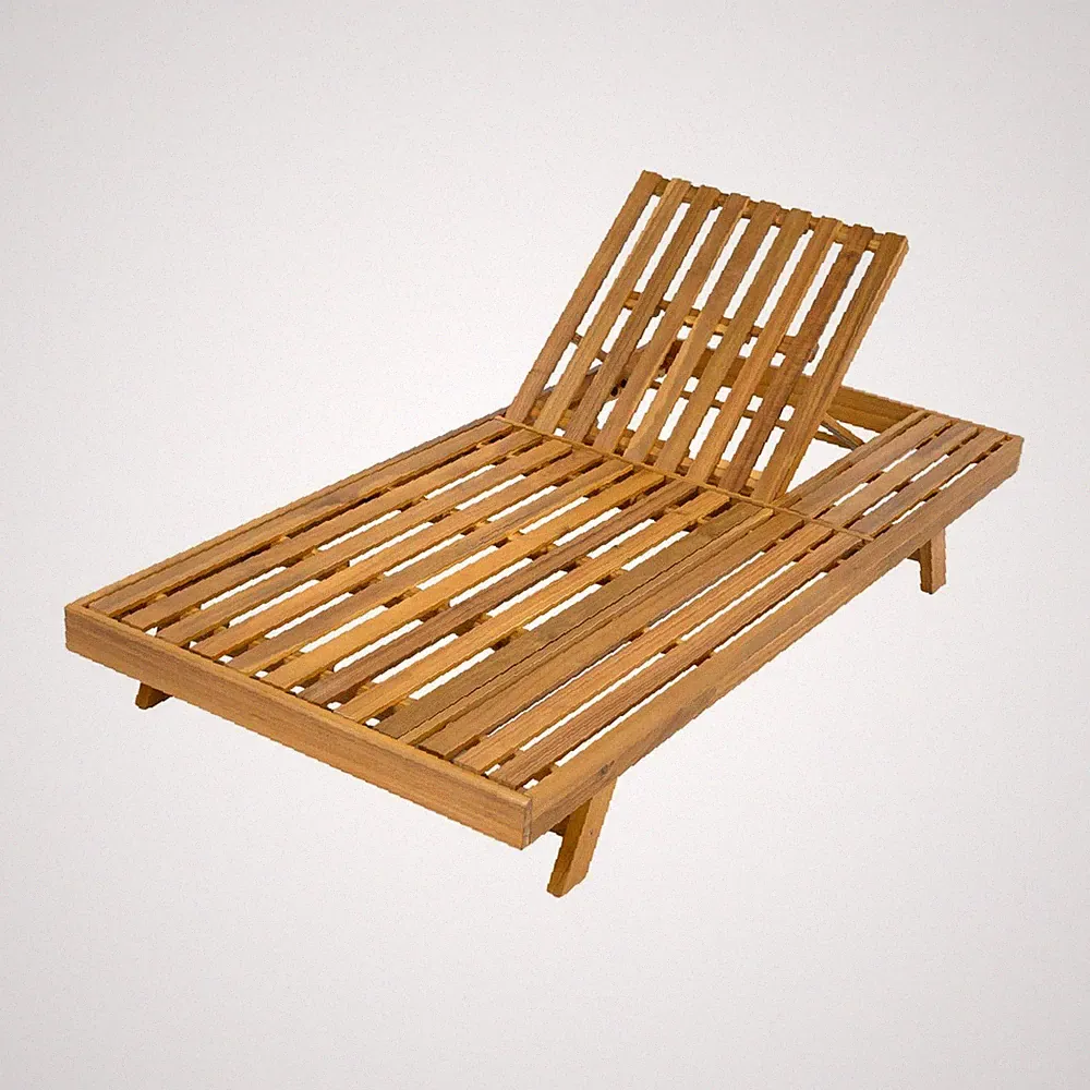 Foldable Acacia Wood Chaise Lounge with Ergonomic Recline & Teak Finish, Ideal