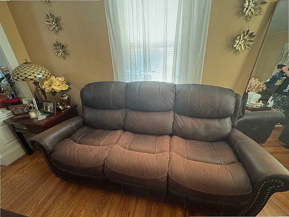 Genuine Leather Reclining Sofa & Chair Set – Brown – Adjustable Backrests