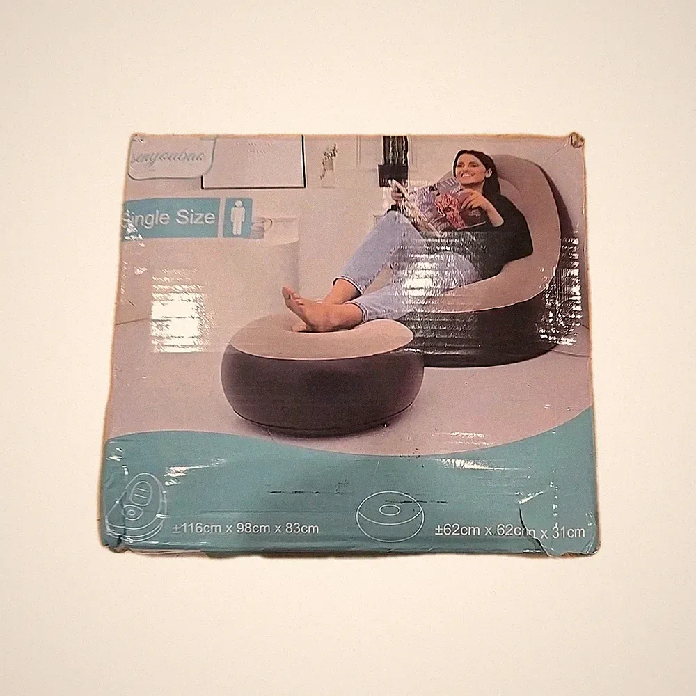 Inflatable Recliner Sofa & Footrest, Foldable Lounge Chair Indoor/Outdoor Coffee