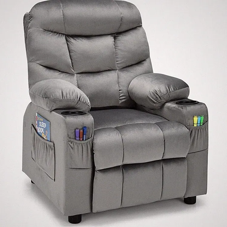 Kids PU Leather Kids Recliner Chair Toddler Upholstered Velvet Seat W/Cup Holder