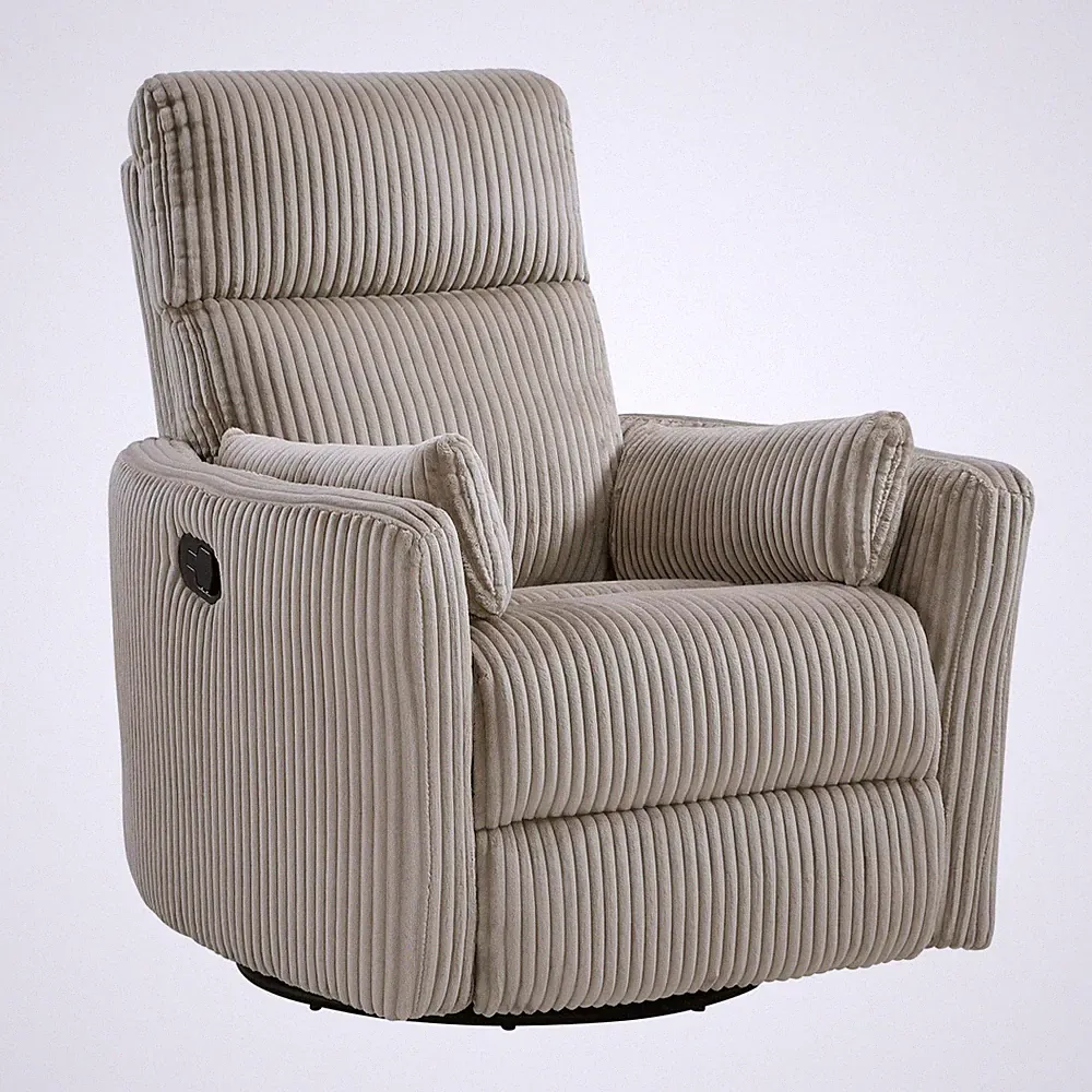 Lexicon Traverse Corduroy Swivel Glider Reclining Chair in Taupe