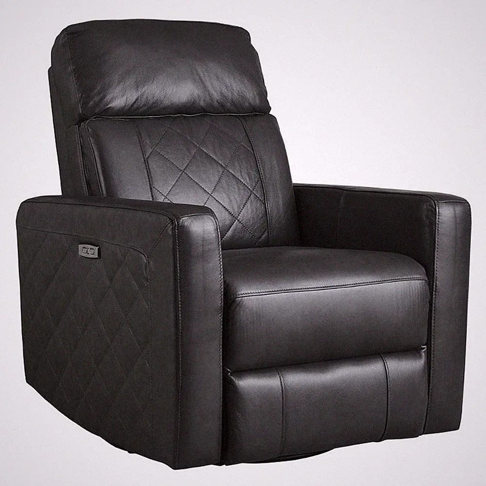 Pemberly Row Modern Wood Leather Power-USB Glider Recliner in Gray
