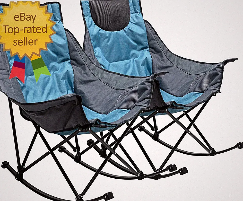 Rocking Camping Chair, Luxury Padded Recliner, Oversized Folding Lawn Chair with
