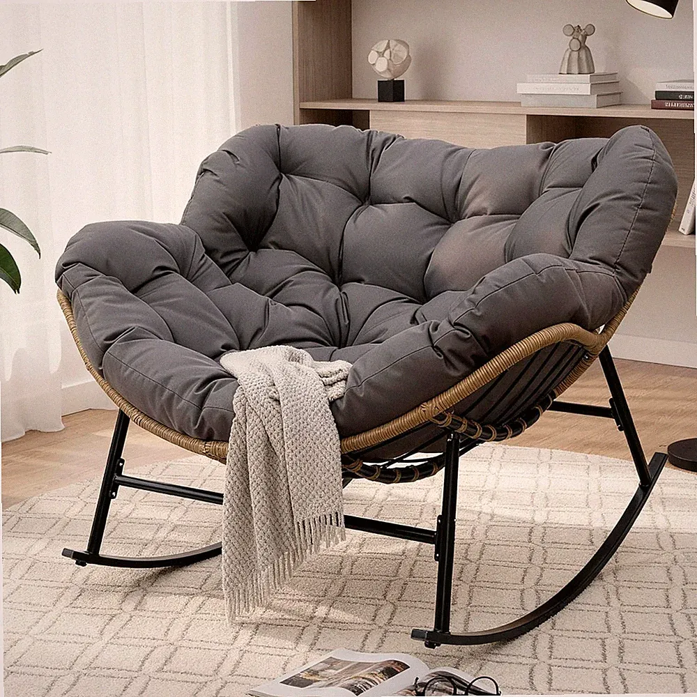 Rocking Chair Modern Large Reading Lounge Recliner Cushion Comfy Big Wicker 450