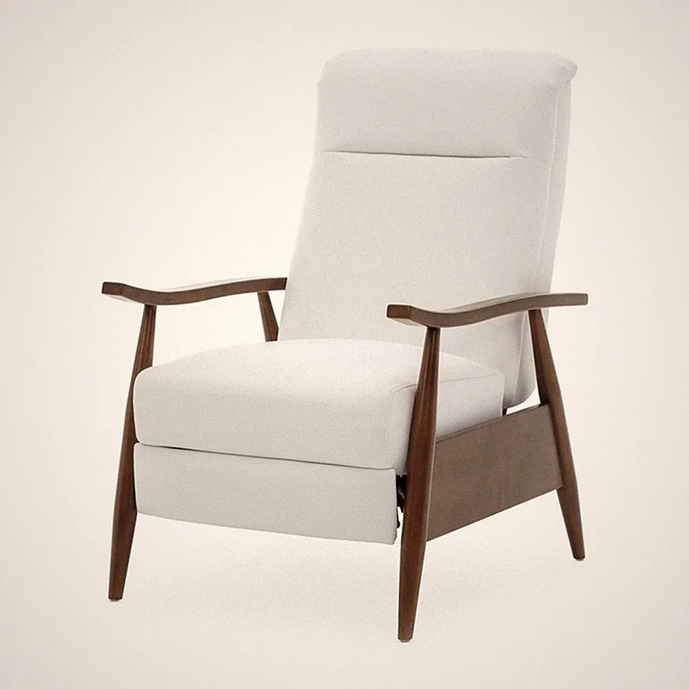 Solaris Wood Arm Milky White Faux Leather Wood Arm Push Back Recliner