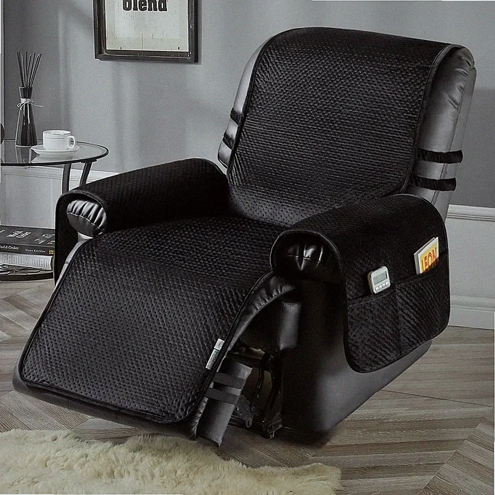 STONECREST Water Resistant Velvet Recliner Chair Cover - Black/Grey 23" Regular