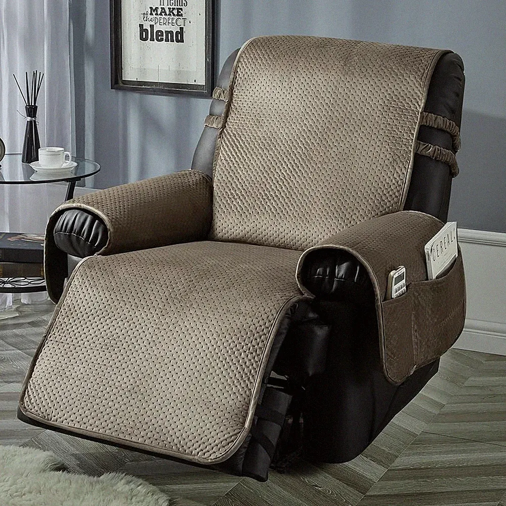 STONECREST Water Resistant Velvet Recliner Chair Cover - Brown/Grey 23" Regular
