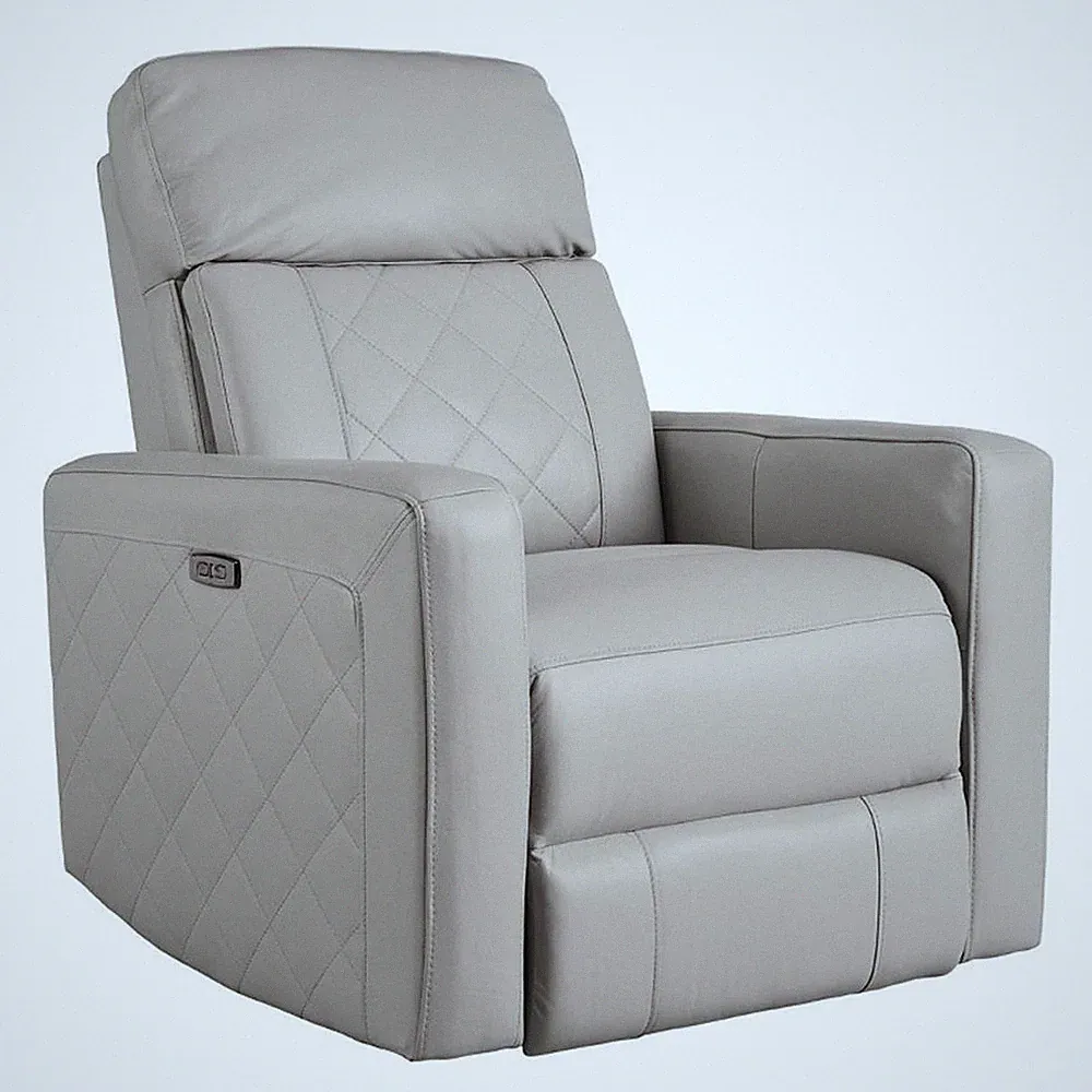 Westwood Design Soho Wood Leather Power-USB Glider Recliner in Cloud Gray